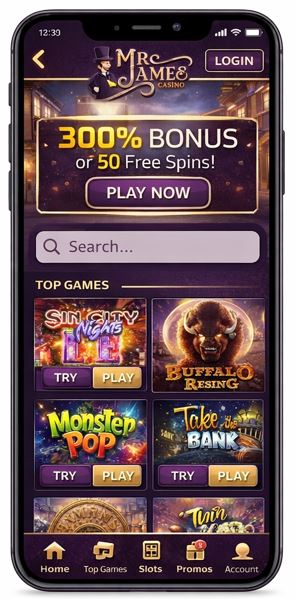 Search and play top games with a 300% bonus or 50 free spins in the app