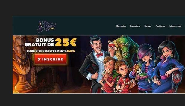 Join Mr James Casino and get a free €25 bonus using registration code